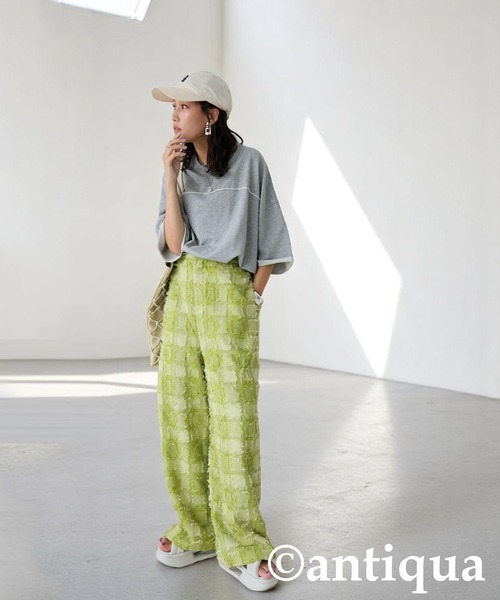 antiqua tシャツ コーデセット カットソー×ジャガード織りパンツ