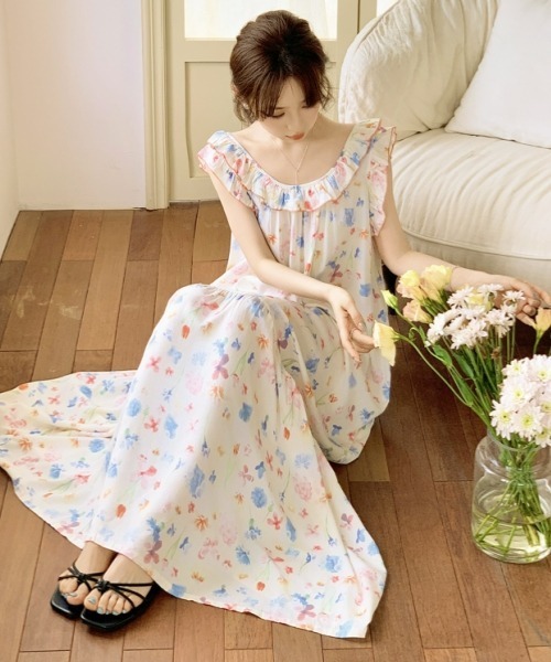 gossip!ロサンゼルス ワンピース レトロガーリー花柄フリル