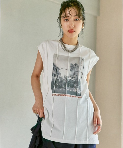 完売人気　グレー　バックプリント　レプシム　Tシャツ　フォトTシャツ LEPSIM tシャツ フォトプリントBIGフレンチT 580737 レディース