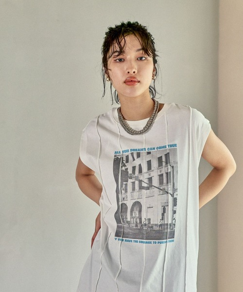 完売人気　グレー　バックプリント　レプシム　Tシャツ　フォトTシャツ LEPSIM tシャツ フォトプリントBIGフレンチT 580737 レディース