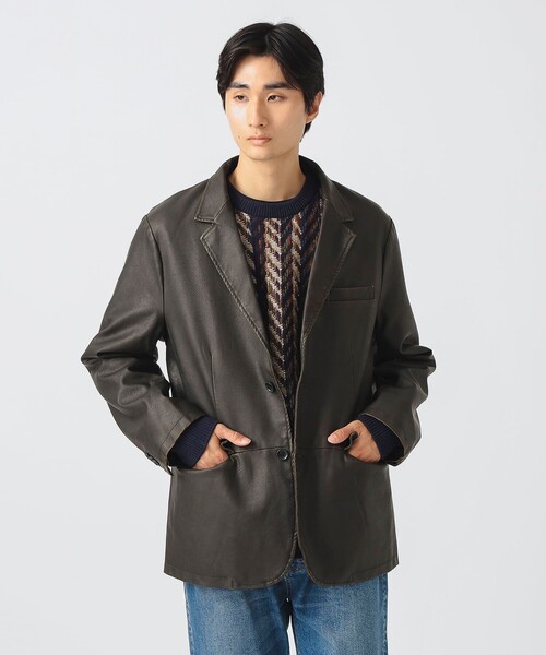 BEAMS HEART ブラック レザージャケット BEAMS HEART ジャケット テーラードジャケット フェイクレザー