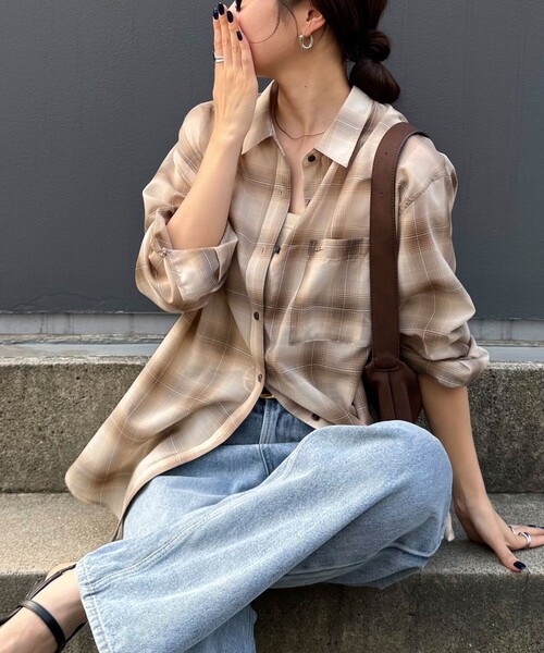 ブラウス シャツ オンブレーチェック柄シャツ レディース