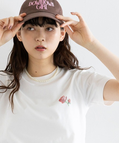 tシャツ ピクセルフラワープリントTシャツ レディース