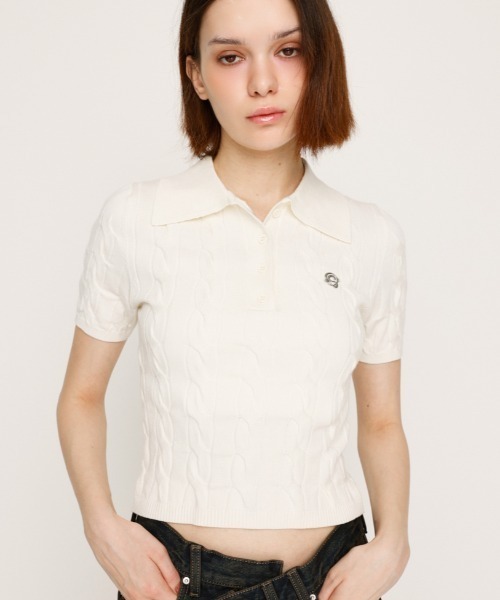 SLY（スライ） ポロシャツ ポロ CABLE POLO KNIT TOPS ケーブル