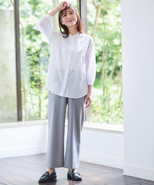 パンツ 「撥水加工で裾が汚れにくい／ウエスト総ゴム」ワイドストレートパンツ レディースの画像