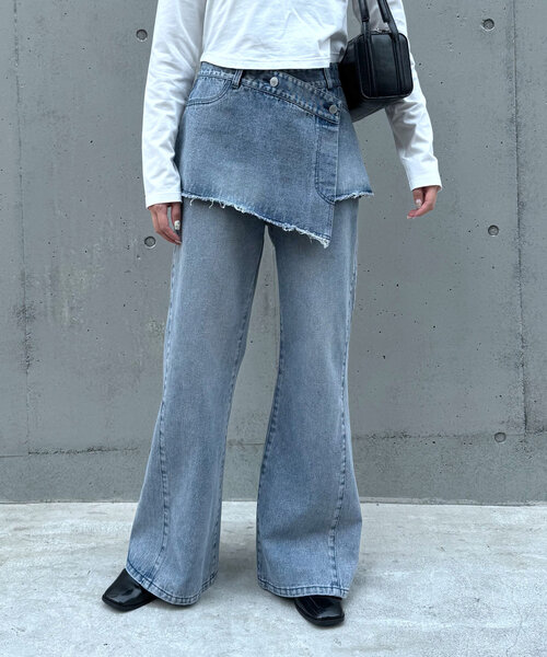 [mline] обработка ботинки cut Denim брюки 1 голубой женский 