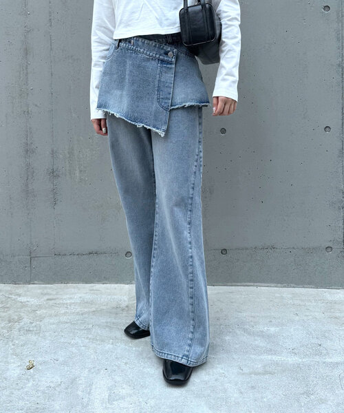 [mline] обработка ботинки cut Denim брюки 1 голубой женский 