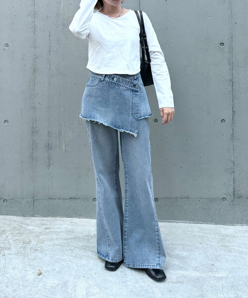 [mline] обработка ботинки cut Denim брюки 1 голубой женский 