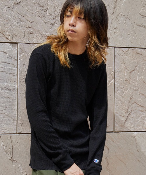Champion ワッフルロンＴ Champion（チャンピオン） Tシャツ メンズ 長袖 ワッフル素材 綿混