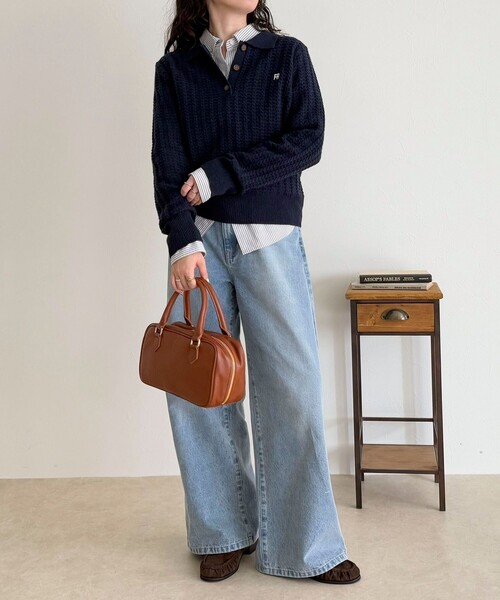 fredy emue（フレディエミュ） ニット セーター FR刺繍ケーブル柄ポロ