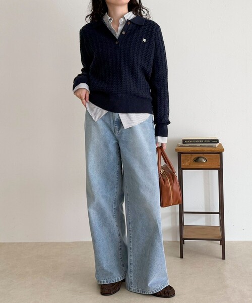 fredy emue（フレディエミュ） ニット セーター FR刺繍ケーブル柄ポロ