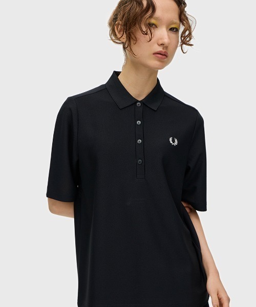 FRED PERRY フレッドペリー レース ポロシャツ ブラック レディース FRED PERRY（フレッドペリー） ポロシャツ 総柄レ―スポロシャツ
