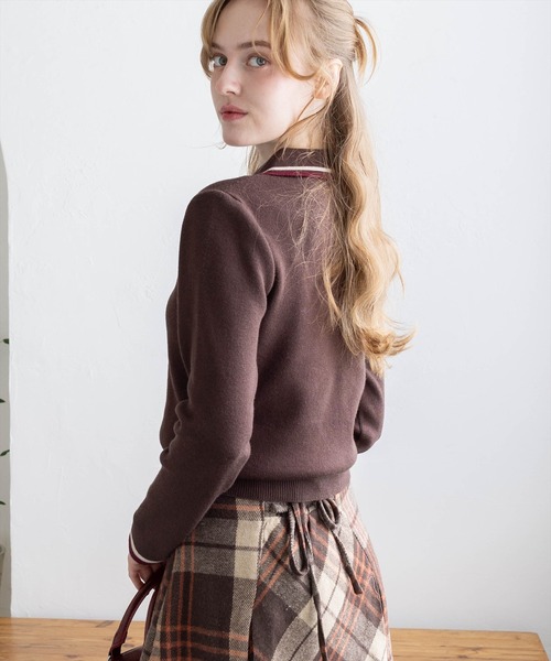 clear ニット セーター 刺繍入り配色ポロニット「大人 カジュアル 着