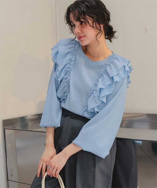 極美品 Theory luxe フリル タイ ブラウス NANTI 水色 titivate（ティティベイト） ブラウス シャツ 楊柳フリルブラウス