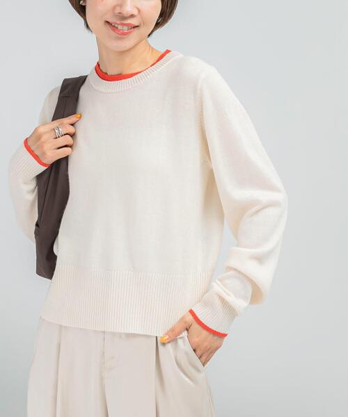 ニット セーター カシミヤ混バイカラーコンパクトニット レディース