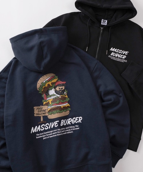 パーカー 「84」MASSIVE BURGER バックプリント ジップパーカー/裏毛
