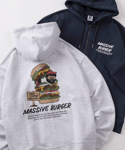パーカー 「84」MASSIVE BURGER バックプリント ジップパーカー/裏毛