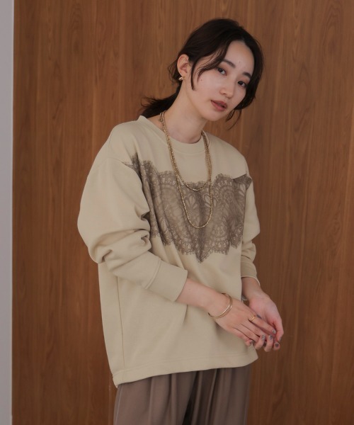 【新品未使用】Bou Jeloudレースが可愛い長袖カットソー　ベージュ Bou Jeloud - ブージュルードBouJeloud 長袖カットソー 花柄レース M