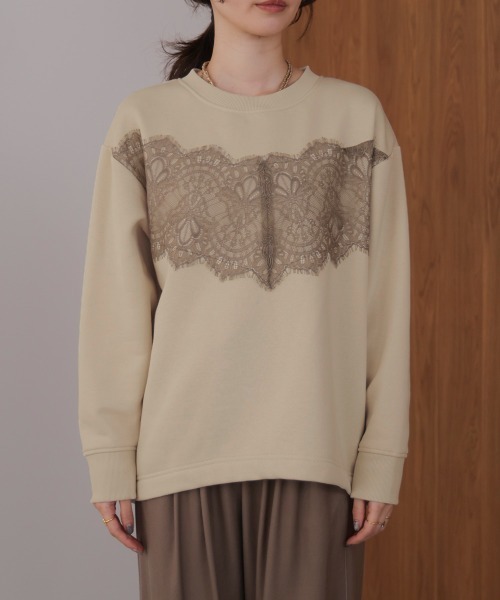 【新品未使用】Bou Jeloudレースが可愛い長袖カットソー　ベージュ Bou Jeloud - ブージュルードBouJeloud 長袖カットソー 花柄レース M