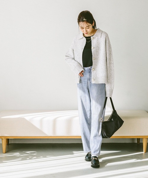 「GLOBAL WORK」 ニットカーディガン MEDIUM ライトグレー レディース_画像2