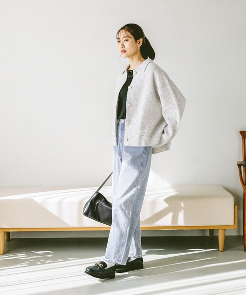 「GLOBAL WORK」 ニットカーディガン MEDIUM ライトグレー レディース_画像3