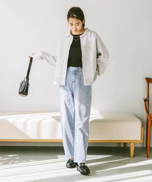 「GLOBAL WORK」 ニットカーディガン MEDIUM ライトグレー レディース_画像4