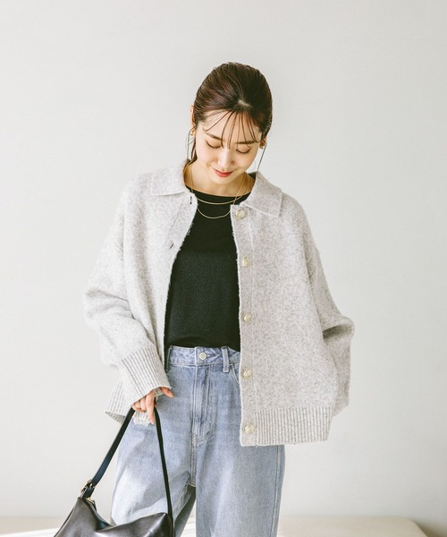 「GLOBAL WORK」 ニットカーディガン MEDIUM ライトグレー レディース_画像5