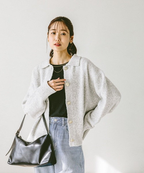 「GLOBAL WORK」 ニットカーディガン MEDIUM ライトグレー レディース_画像6