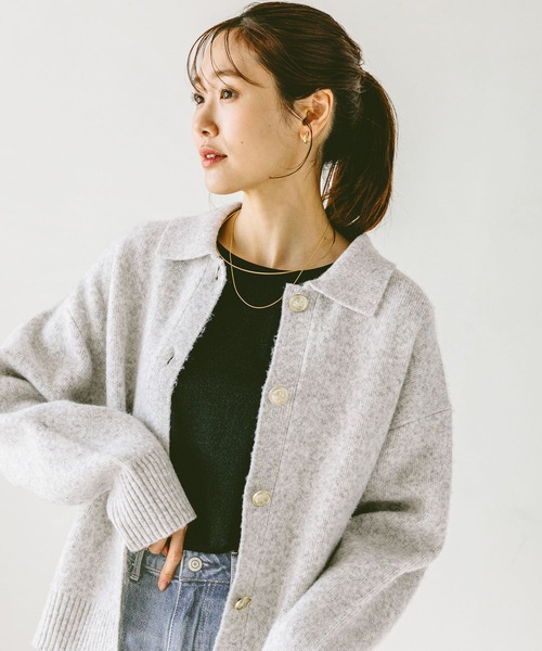 「GLOBAL WORK」 ニットカーディガン MEDIUM ライトグレー レディース_画像7