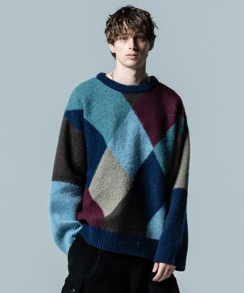 「glamb」 長袖ニット M ブルー メンズ_4