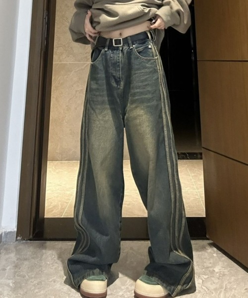 「CANVAS+」 デニムパンツ L ブルー レディース_画像5