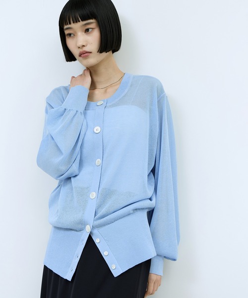 ADAM ET ROPE FEMME クルーネックカーディガン 未使用品 ADAM ET ROPE'（アダムエロペ） カーディガン 「WEB限定」シアークルー