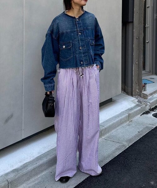 パンツ 「UNISEX」「プラスサイズあり」ストライプシアサッカーイージーパンツ レディース メンズの画像