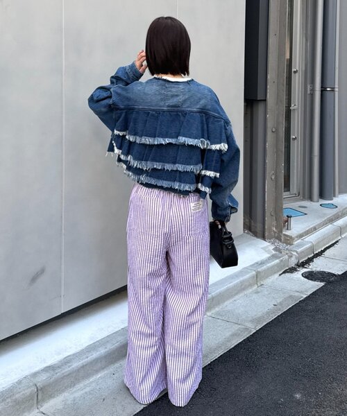 パンツ 「UNISEX」「プラスサイズあり」ストライプシアサッカーイージーパンツ レディース メンズの画像
