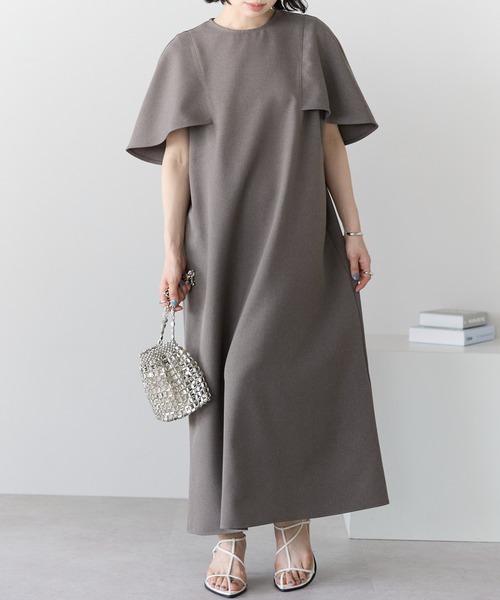 AP STUDIO 半袖 ロングワンピース グレー r.（アールドット） ワンピース 夏 半袖 ケープワンピース : ZOZOTOWN