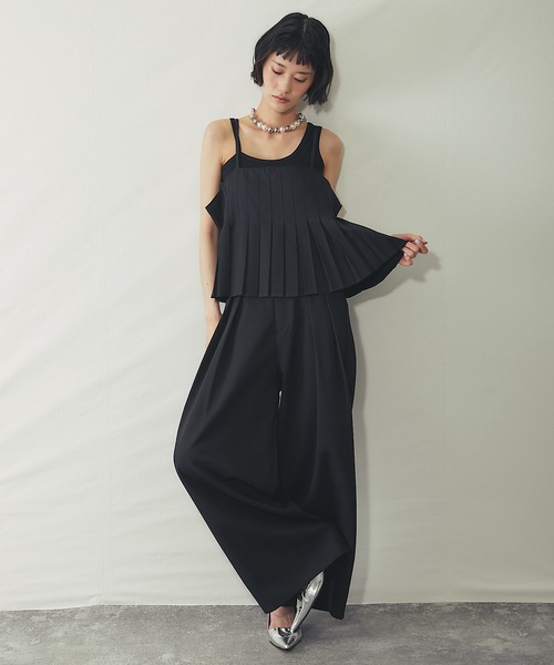 ワイドパンツ パンツ セットアップ可クレープデシンツータックワイド