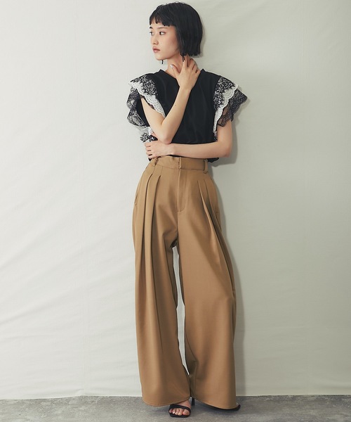 ワイドパンツ パンツ セットアップ可クレープデシンツータックワイド