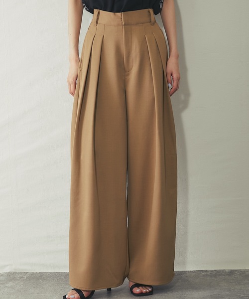 ワイドパンツ パンツ セットアップ可クレープデシンツータックワイド