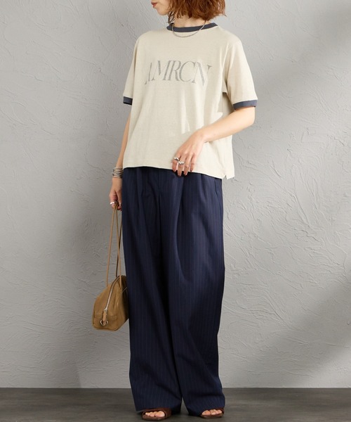 AMERICANA（アメリカーナ） tシャツ AMRCN クロップド リンガーTシャツ