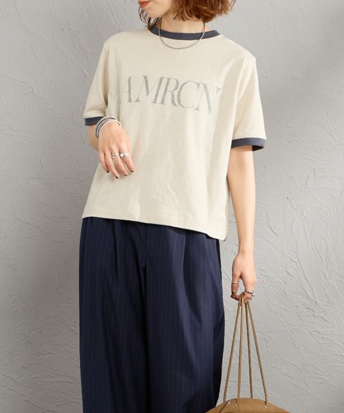 AMERICANA（アメリカーナ） tシャツ 半袖 AMRCN クロップド リンガーT