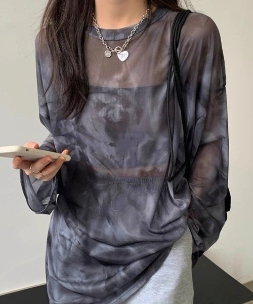 CELENA BEATS tシャツ タイダイ柄 シアー メッシュ ロング スリーブ