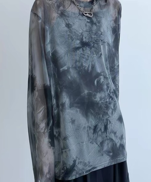 CELENA BEATS tシャツ タイダイ柄 シアー メッシュ ロング スリーブ