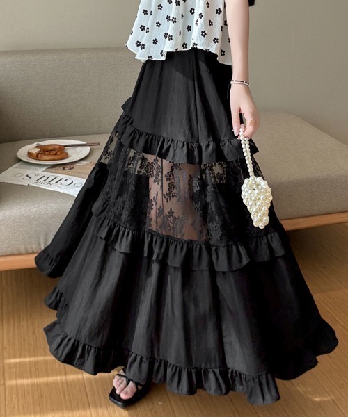 Aelina スカート レース切り替えフリルスカート : ZOZOTOWN Yahoo!店