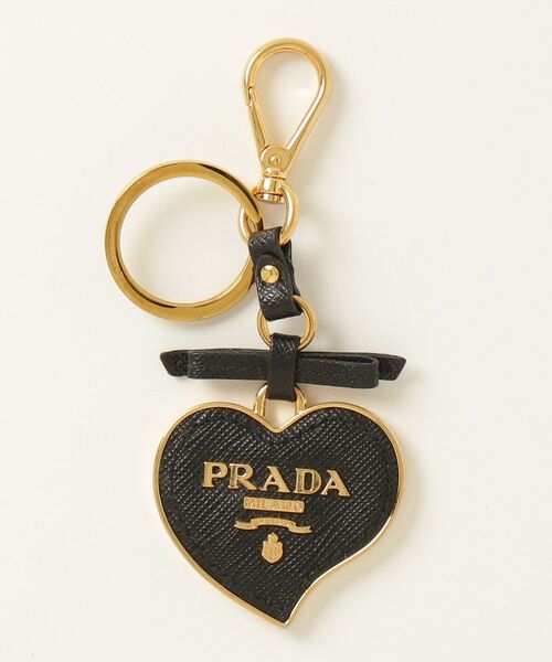 PRADA（プラダ） サフィアーノレザー ハート キーホルダー - ブラック