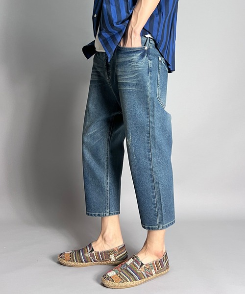 DOPデニムサルエルパンツレトロヴィンテージ古着 BEATJIVE ジーンズ デニムパンツ メンズ 7分丈 ストレッチ
