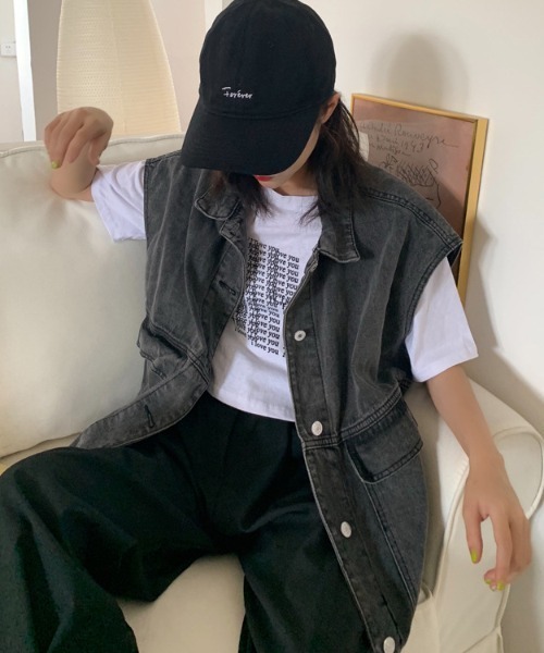 gossip!ロサンゼルス ベスト ジレ オーバーシルエットデニムジレ