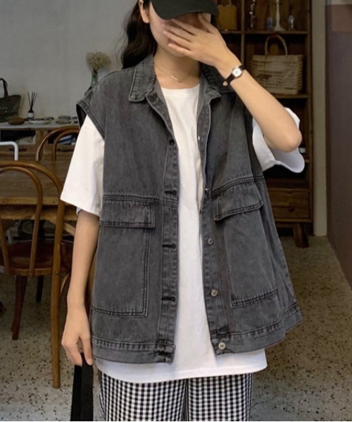 〖最終値下げ〗正規品 マリーンセル デニムベスト ジレ 美品 gossip!ロサンゼルス ベスト ジレ オーバーシルエットデニムジレ