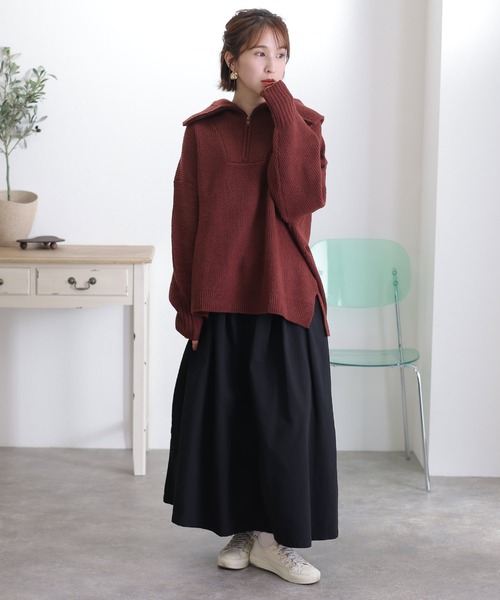 ElegChic ニット セーター ハーフジップアップセーター
