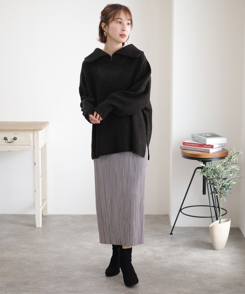 ElegChic ニット セーター ハーフジップアップセーター レディース