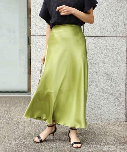 Jines（ジネス） ロング スカート グロッシーダブルサテン セミ